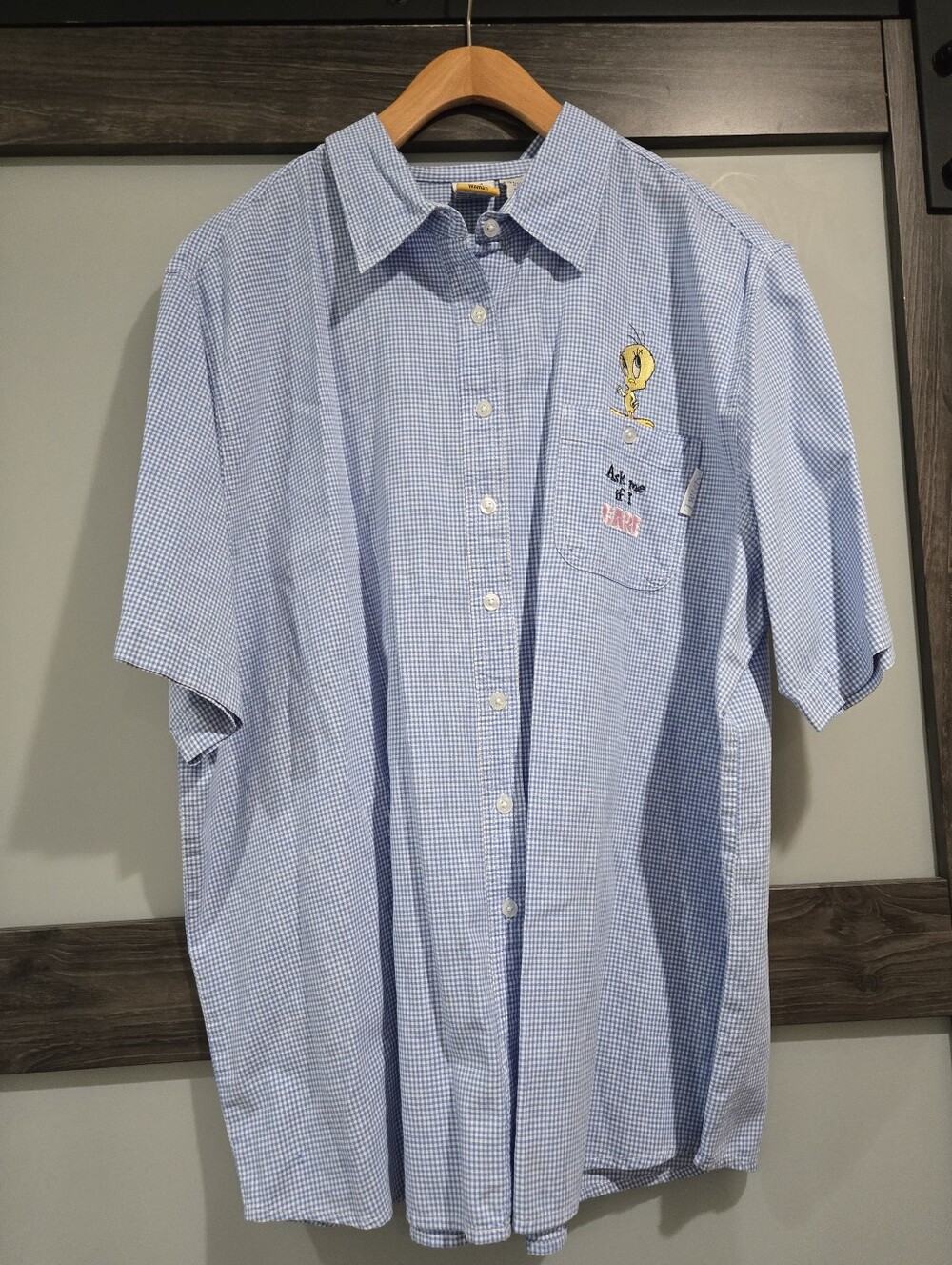LOONEY TUNES Vintage Women's Blue Checkered Tweety Bird Embroidered Shirt 22/24W - Picture 1 of 4